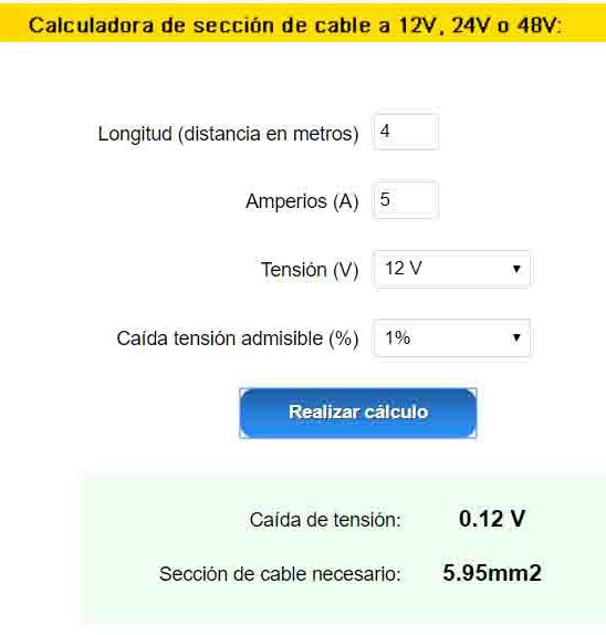 Sección del cable 12V autocaravana, coche. Calculadora, tabla, calcular  sección de cable